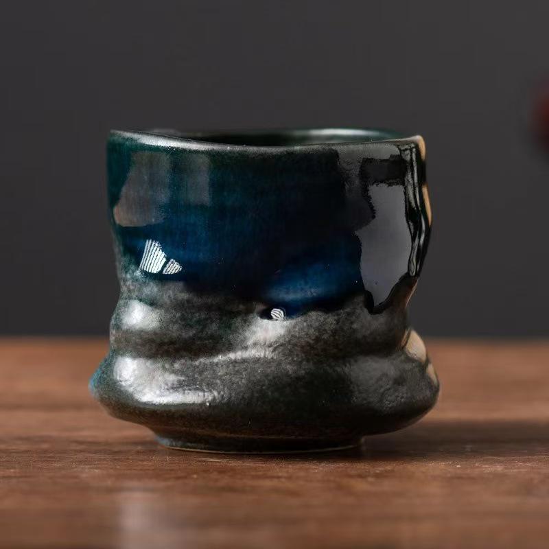 Retro Ceramic Kiln-Change Mug: Pleated Coarse Pottery Coffee Cup