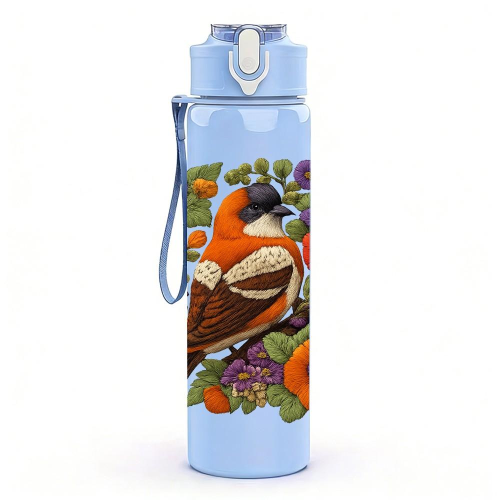 1PC Bird And Wildflower Art Print 750ml Color Plastic Sports Water Bottle Leakproof Flip Straw Lid Suitable for Sports Office Home Use