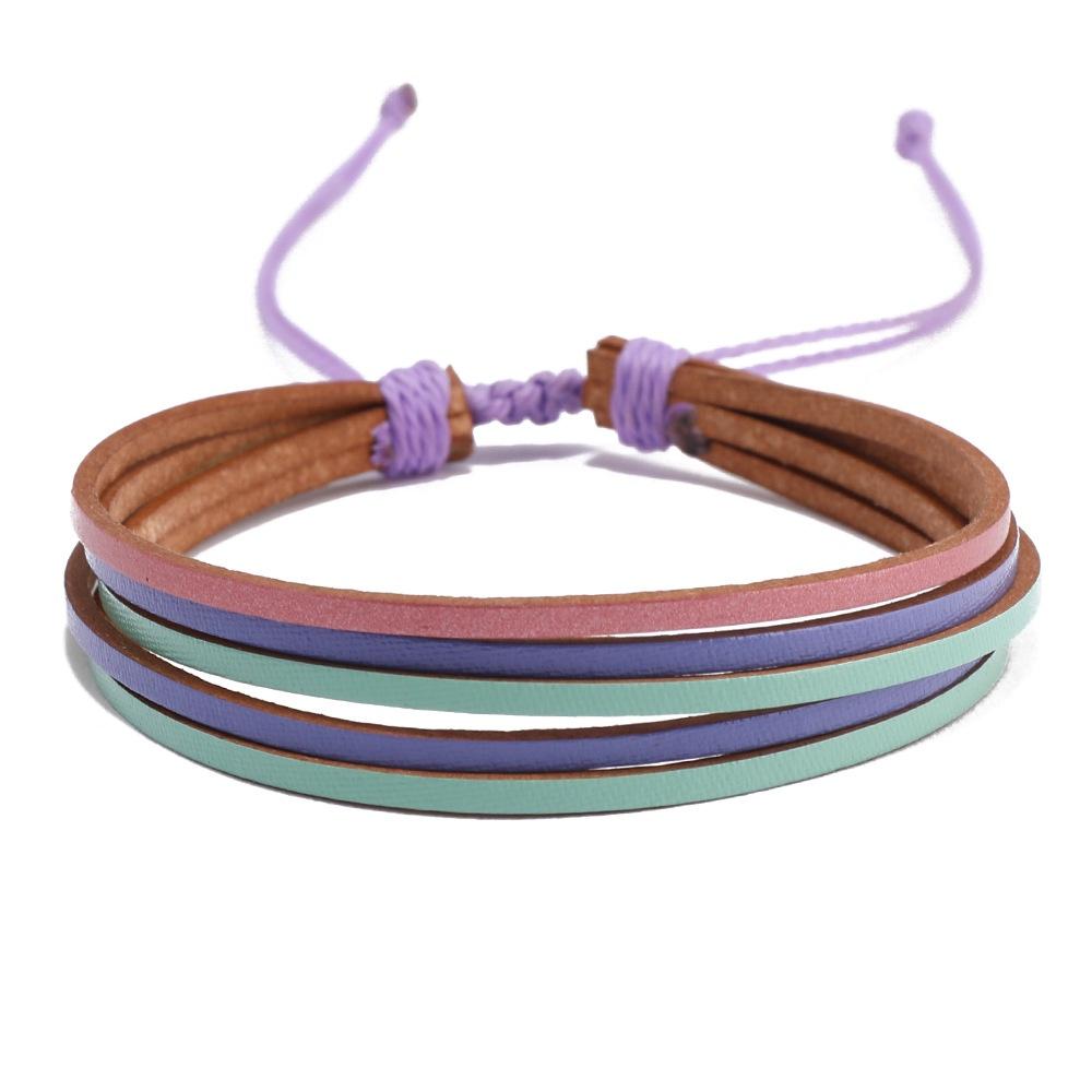 Colorful Leather Multi-strand Bracelet Handmade Bohemian Style Bracelet For Women Unique Geometric Design