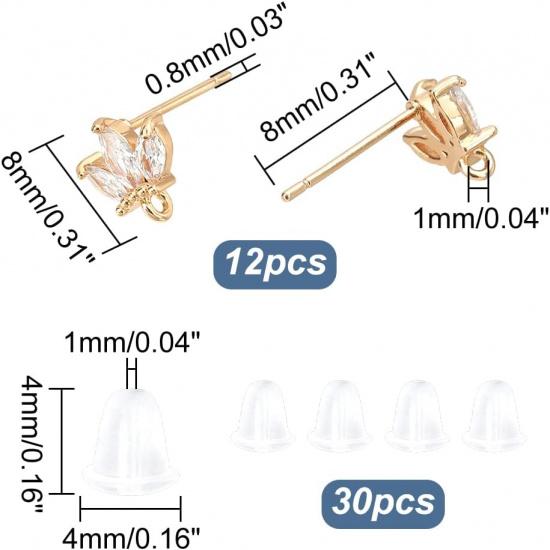 DICOSMETIC 12Pcs Flower Earrings Findings 18K Gold Plated Cubic Zirconia Stud With Loops, Rhinestone Posts, Brass Studs With Ear Nuts for DIY Jewelry