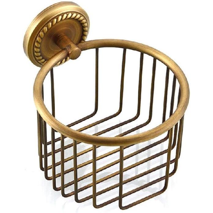 Toilet Roll Holder,Toilet Paper Holder Wall Mounted Vintage Brass Roll Tissue Wire Basket Dispenser Tissue Paper Roll Holder for Bathroom Storage,