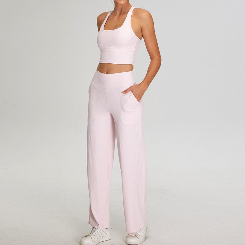 

Fashion New Arrival H-Shaped Beauty Back Yoga Clothes Suit Female Thread Casual Sports Straight Yoga Pants Two-piece Set Sakura pollen L