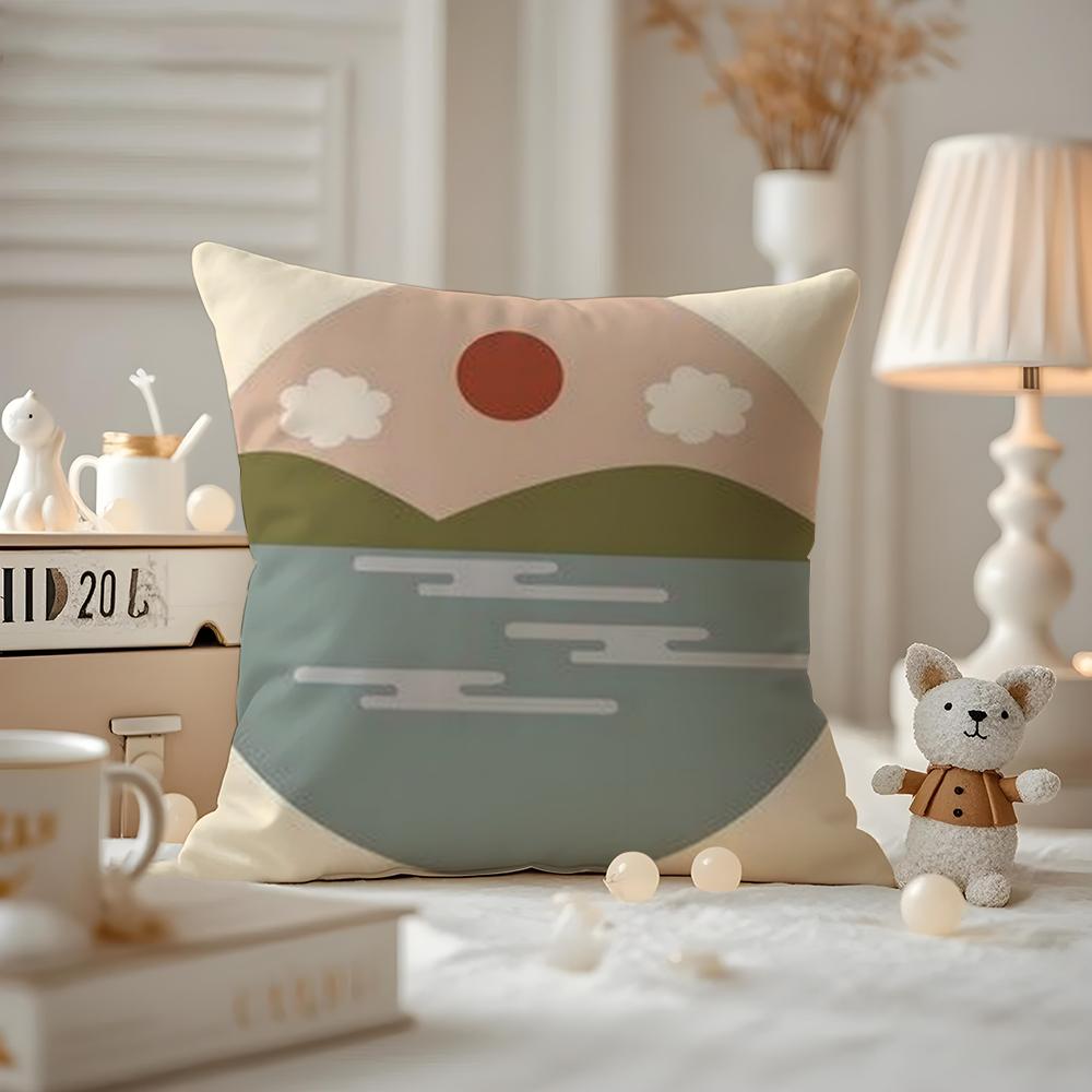 Classic Sunrise Cartoon Cushion Cover Antidustmite Pillowcase Invisible Zipper Silky Short Plush Sofa Cushion Cover