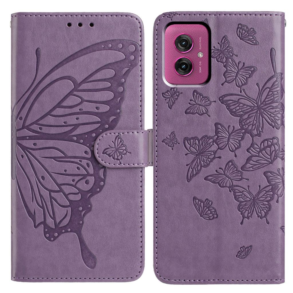 For Motorola Moto G55 5G Case Butterfly Imprinted Wallet Stand PU Leather Flip Phone Cover with Strap