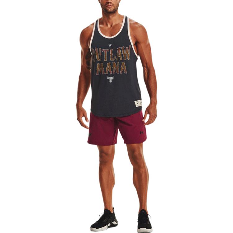 Under Armour Project Letter Print Logo Basketball Loose Breathable Training Vest Men Tops Military-Green 1367120-010