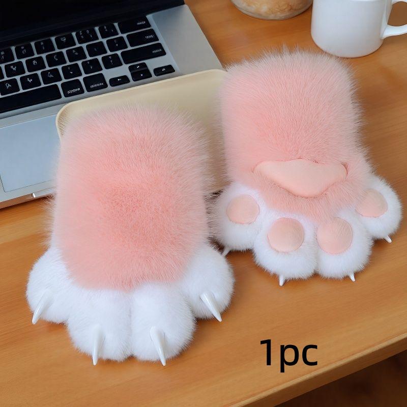 Thicken Squeaking Cat Paw Plush Gloves Furry Cartoon Mittens Warm Cute Cosplay Accessory for Winter Camping Adults Kids
