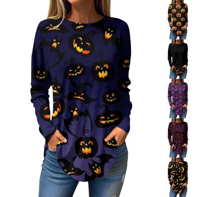 Women's Loose Round Neck  Print Long Sleeve T-Shirt Top Pullover