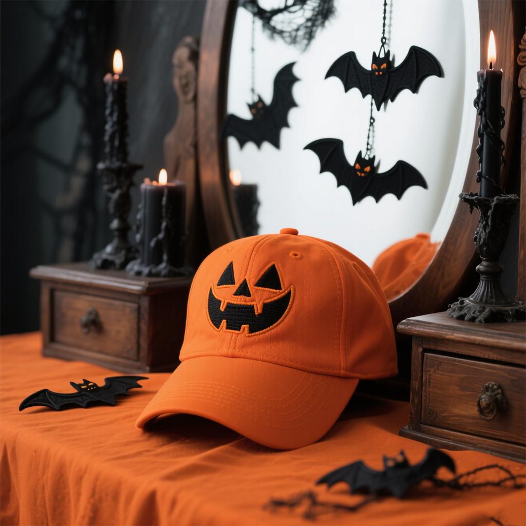 Unisex Pumpkin Face Baseball Cap  Halloween Embroidered Pumpkin Adjustable Horror Hat.