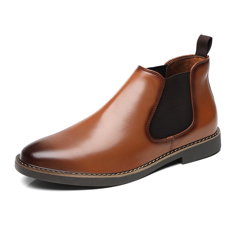 2024 Men's Chelsea Boots: Large Size, Double Elastic, Formal Pointed Toe, Mid-Cut Leather for Autumn/Winter