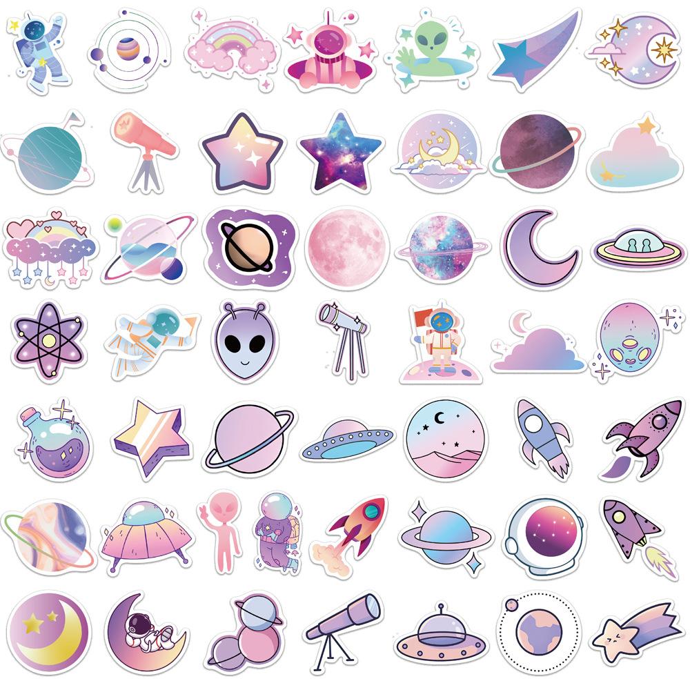 50 Cartoon Gradient Planet Graffiti Stickers Suitcase Pen Guitar Notebook Waterproof Explosive Astronaut Stickers