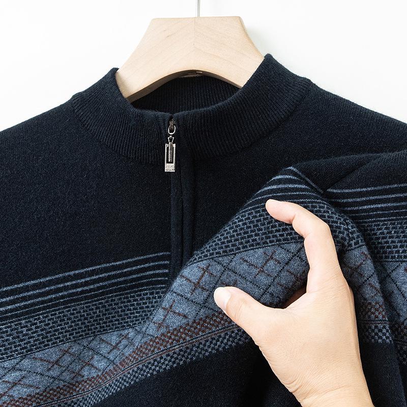 

Wool Sweater for Middle-Aged/Elderly Men: Thick, Fashionable Winter Knit with Half-High Collar 4XL темно-синього кольору
