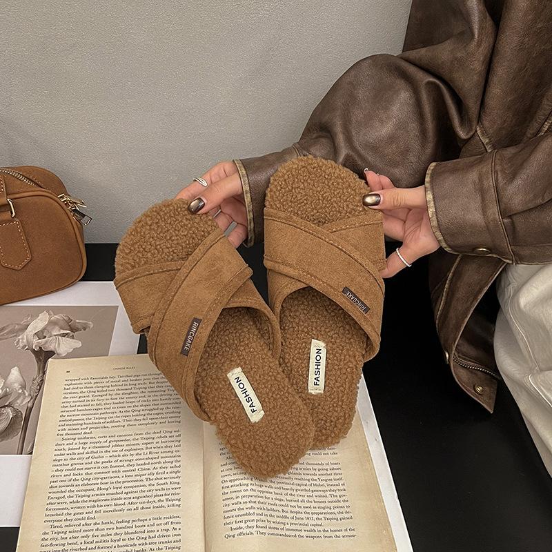 Mao Mao Slippers Women's Fashion Outer Wear 2025 New Retro Muffin Ugly Cute Flat-bottomed Cotton Slippers Lazy One-word Slippers