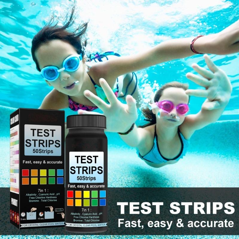 7 In 1 Pool Water Test Strips For Chlorine Hardness Cyanuric Acid With 50 Strips Quick Accurate Result For Swim Pool