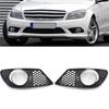 1 Pair Car Front Bumper Fog Light Grille Fog Lamp Grill Cover with Chrome Frame for Benz C-Class W204 2008-2010