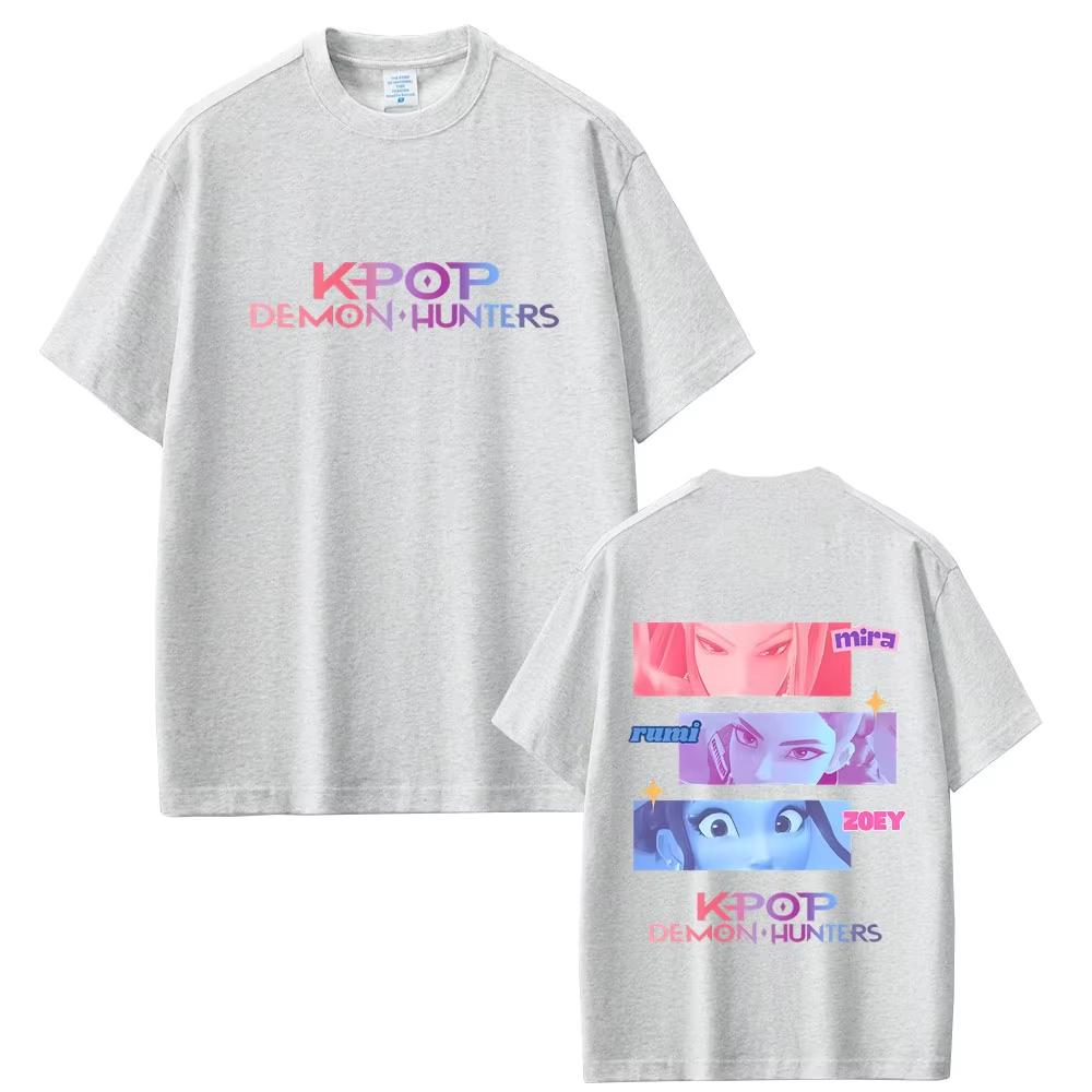 KPop Demon Hunters Rumi Mira Zoey Eyes Print T Shirt Men's Cotton Casual Oversized T Shirts Women Cartoon Fashion Trend T-shirts