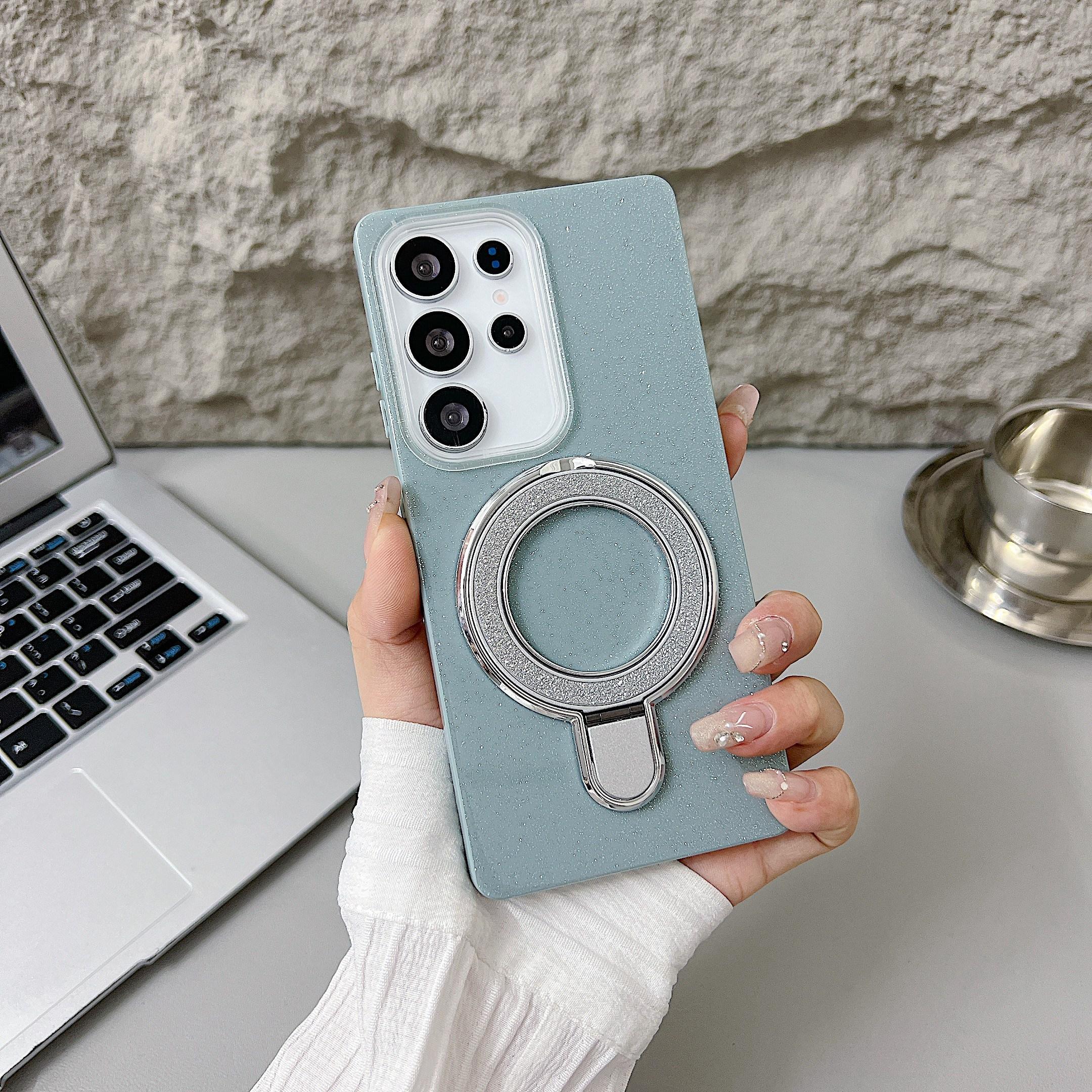 

For Samsung Galaxy S25 Ultra Magnetic Case with Kickstand Glitter Design TPU+Acrylic Phone Back Cover Blue