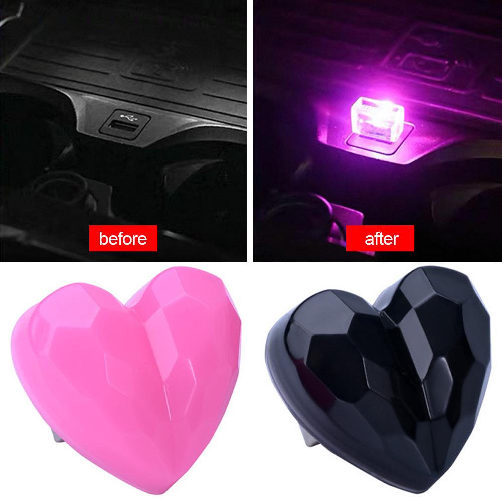 USB Car Interior Ambient Atmosphere Light LED Decorative Heart Type Lights for Auto Reading Lamp Decorations