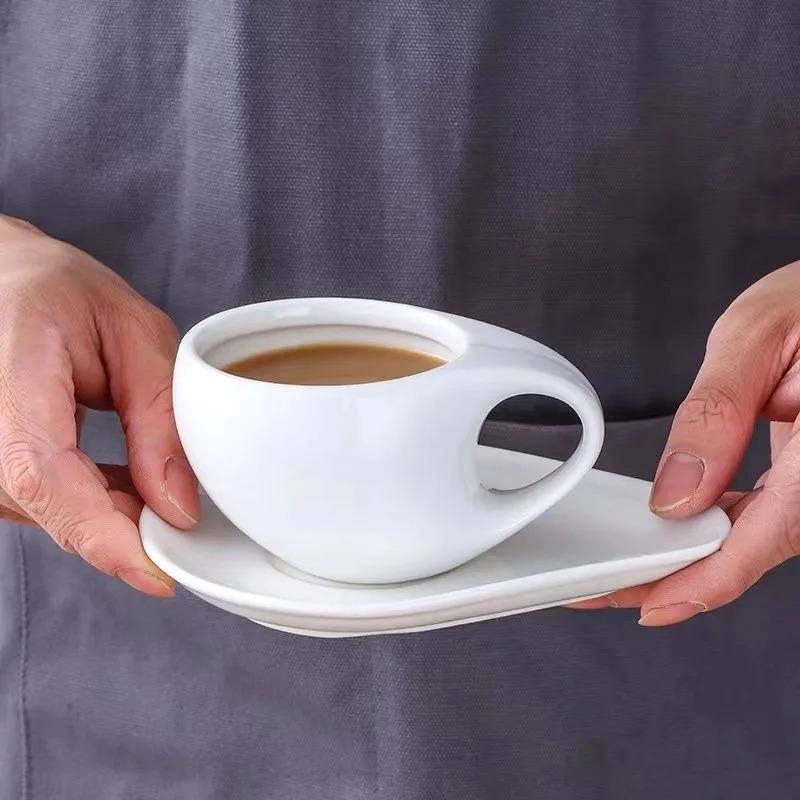 High-Appearance Creative Wholesale Ceramic Coffee Cup and Saucer Set Minimalist Pure White Tableware for Home Office Use - Perfe