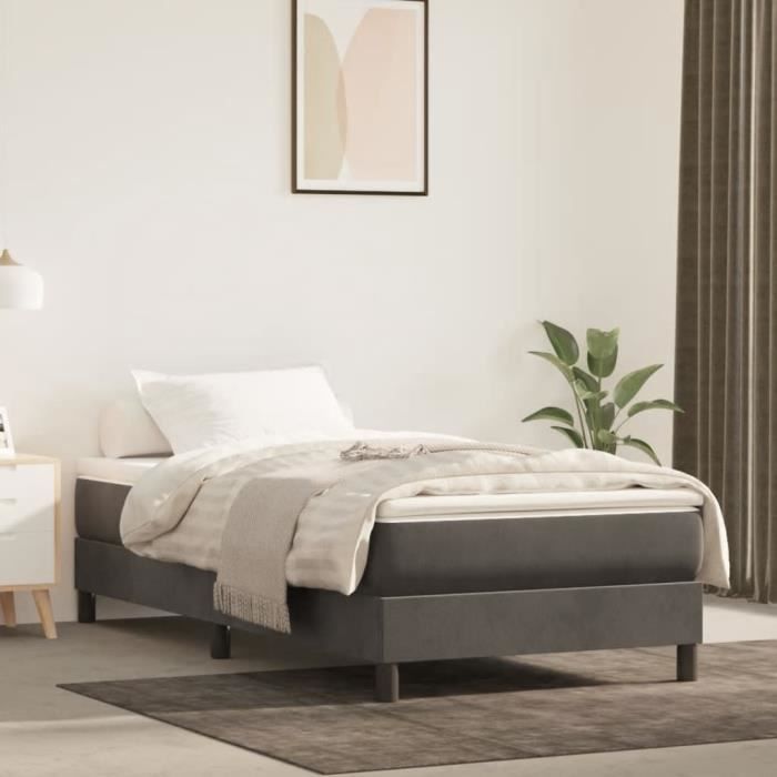 3144304 vidaXL Lit à sommier tapissier et matelas Gris foncé 90x190 cm Velours