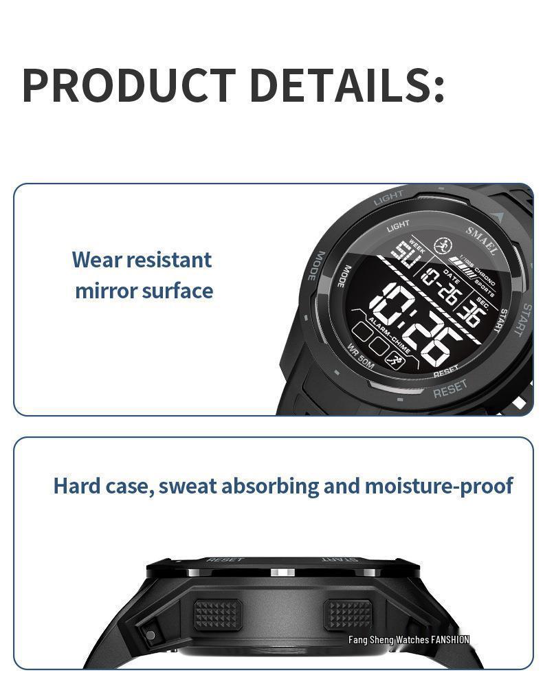 SMAEL Men's Outdoor Sports LED Watch - Waterproof, Multifunctional with Night Light