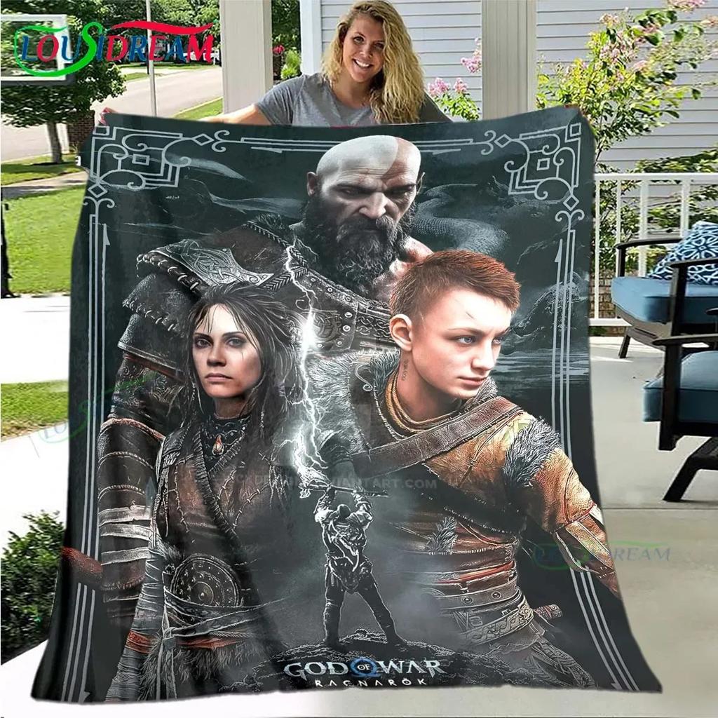 3D Game God of War Pattern Blanket Star Art Flannel Thin Blanket Portable Home Travel Office Lunch Break Blanket Birthday Gift