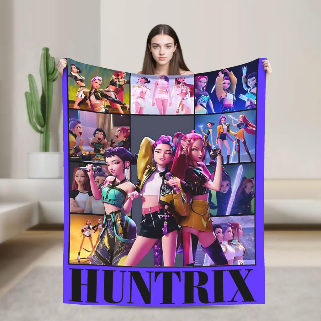 Huntrix Saja Boys KPop Demon Hunters Blanket  Plush Vintage Warm Throw Blanket for Home Autumn/Winter