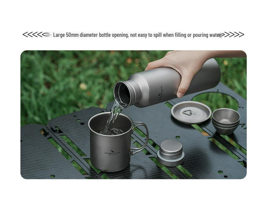 Ultra-Light Pure Titanium Water Bottle - Large Capacity, Wide Mouth, with Handle for Camping & Sports