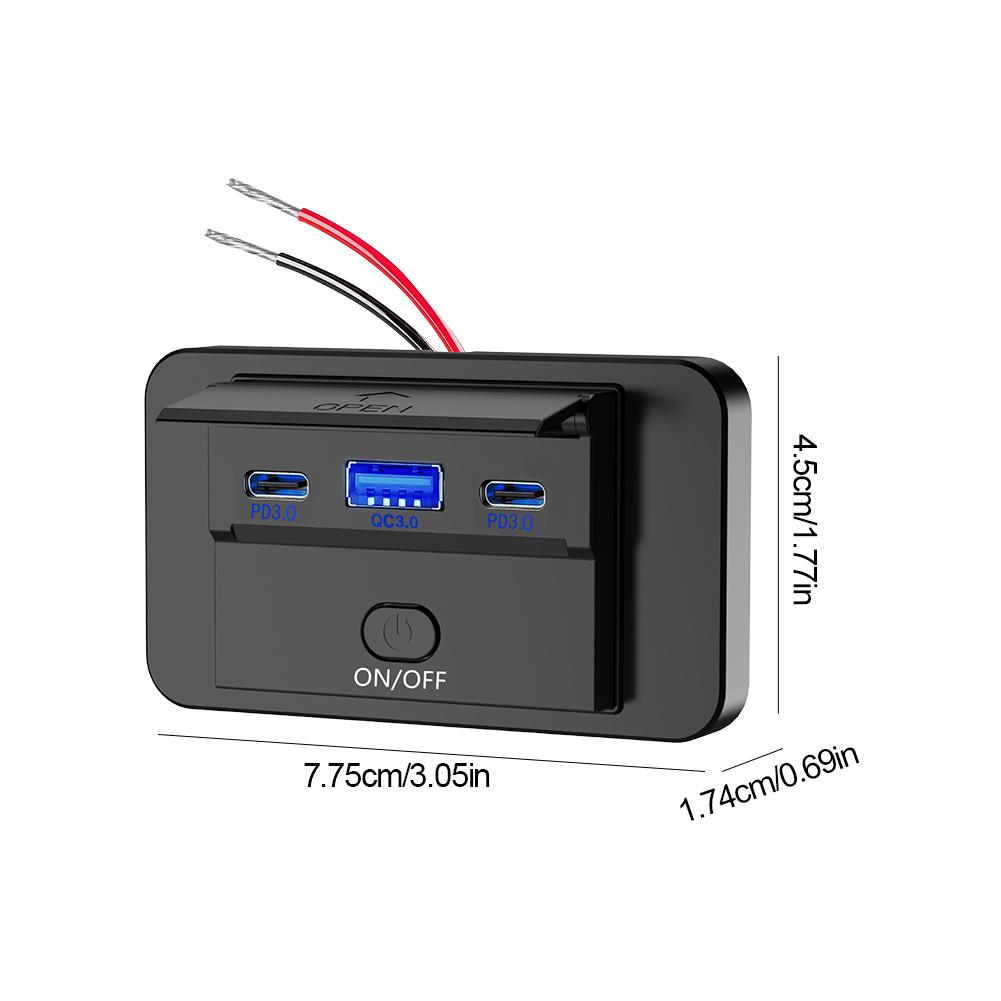 12-24V PD Type C USB Ports Quick Charger with Switch PD3.0+QC3.0+PD3.0 Quick Charge Type C USB Outlet Panel Adapter Power Outlet