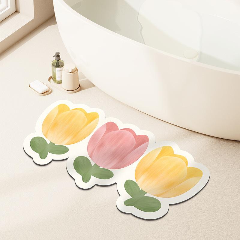 Small Fresh Flowers Diatom Mud Mat Home Bathroom Cute Flower Non-slip Mat Bathroom Absorbent Quick Drying Mat
