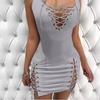 Women's Fashion New Deep V-neck Slim Halter Dress Solid Color Sexy Sleeveless Lace Dress Tight High Waist Package Hip Side Split Mini Dresses