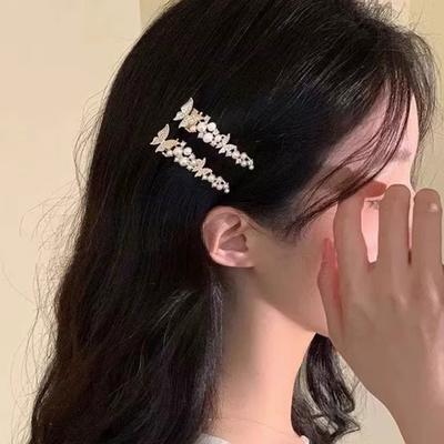 Girl Hairpin Imitation Pearls Fairy Butterfly Design Side Bang Hair Clip Lightweight Versatile Hair Accessory Daily Wear