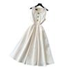 French red light mature wind sleeveless dress for women's summer waist and thin A-shaped skirt, heavy industry metal buckle light luxury and elegant