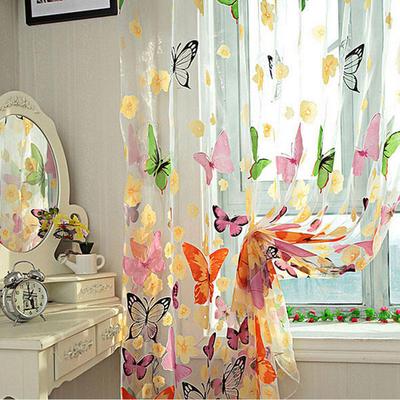 1 X Butterfly Print Sheer Curtain Panel Window Balcony Tulle Room Divider 1M*2M