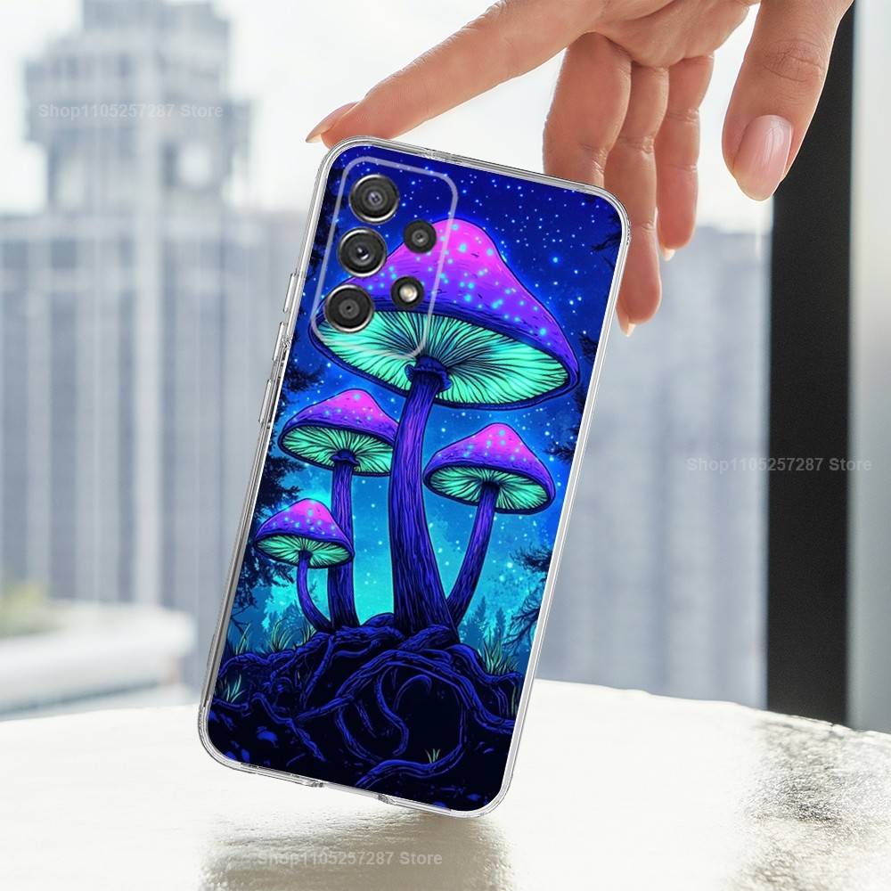 Trippy Plant Mushroom Case For Samsung A51,30,71,S9,Ultra,Lite,S22,10,20,FE,23,21,PIus,Transparent, Silicone