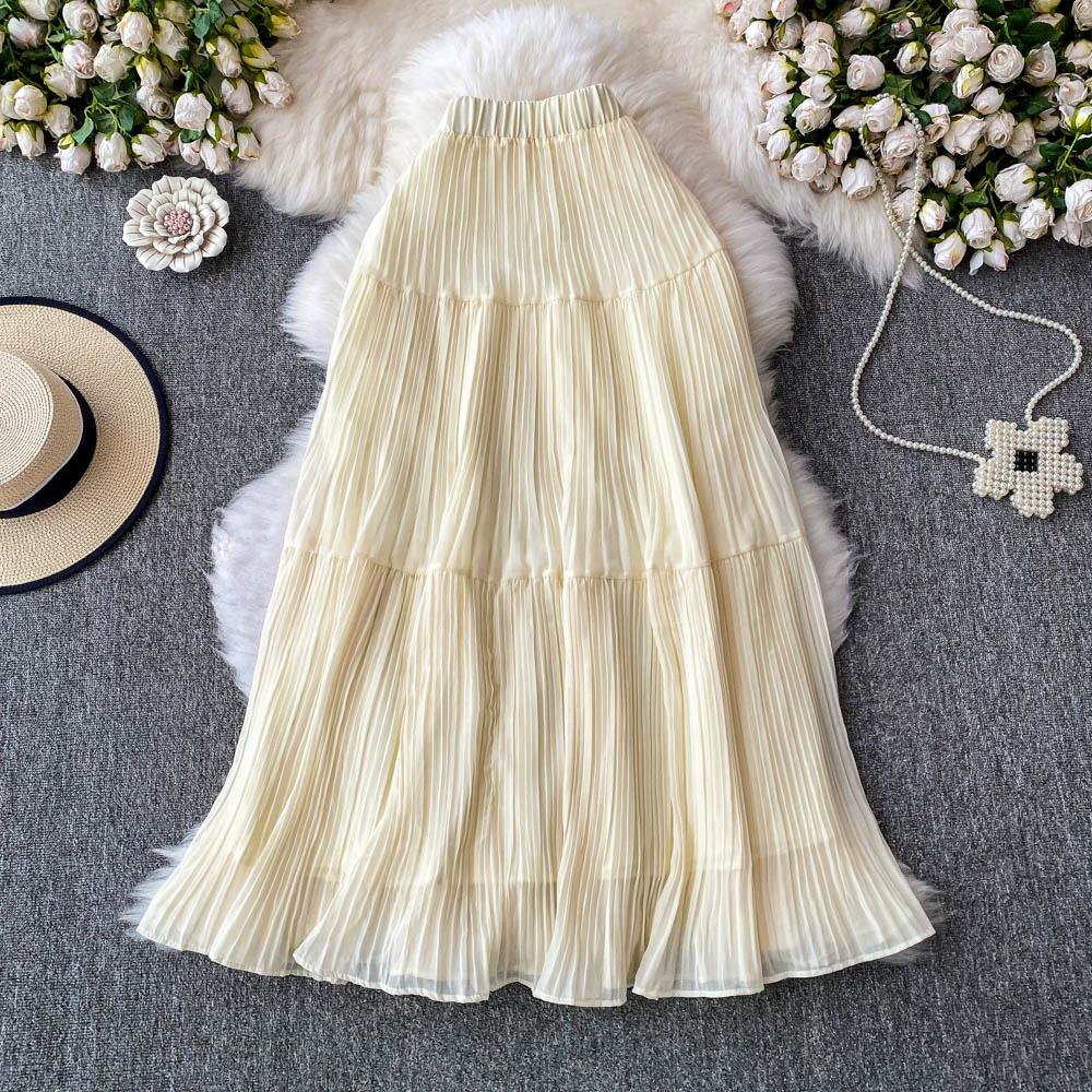 

DIMANAF 2025 Летние женские новые юбки из шифона с эластичной талией, плиссированные сетчатые элегантные юбки One Size