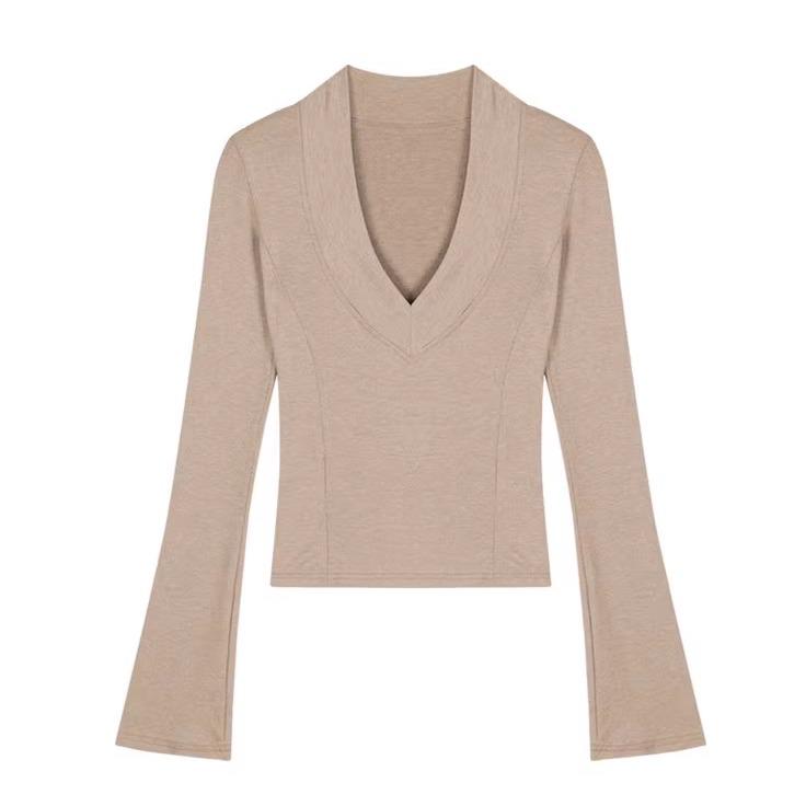 V-Neck Soft Brushed Long-Sleeve Women's Top for Autumn/Winter - Sexy and Cozy Base Layer