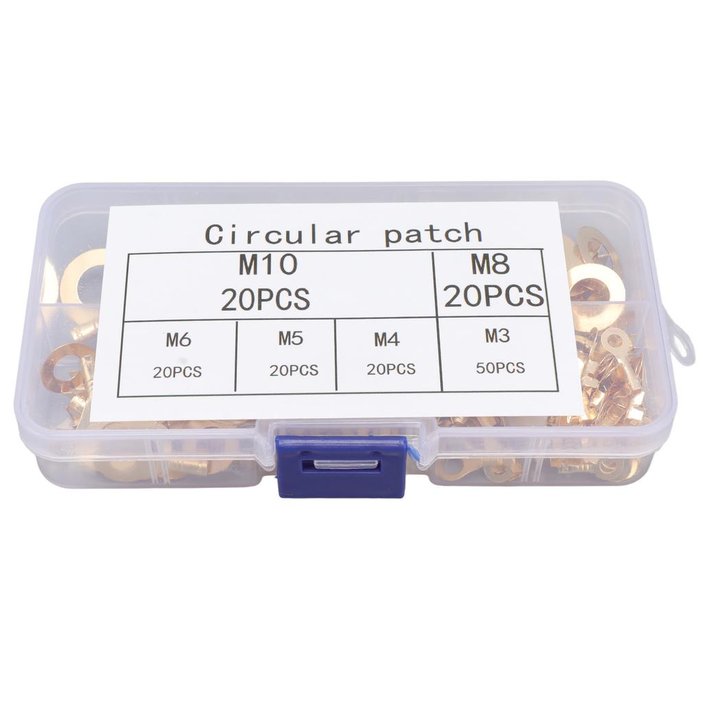 150PCS Ring Terminal Assortment Brass Electric Wire Lugs with Storage Box M3 M4 M5 M6 M8 M10