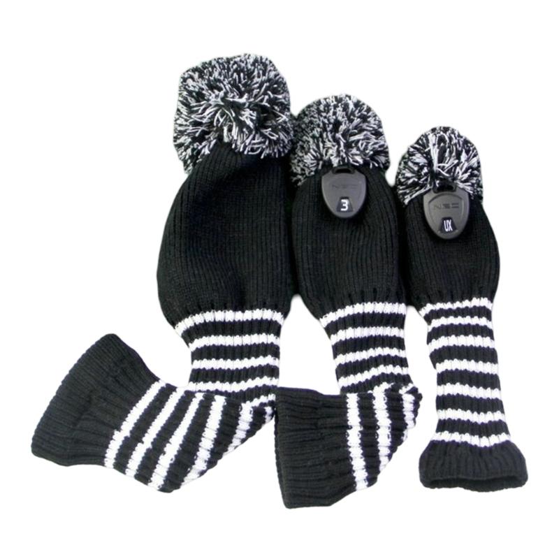 

3pack Versatiles Golf Club Cover Golf Club Head Protective Cover Knitted Cover Washable Golf Accessories чорний