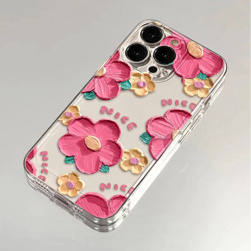 

«Красный чехол для iPhone 15 Pro Max с цветочным рисунком маслом, прозрачный с мелкими отверстиями, защита от падений для iPhone 14 и 13/12» Apple 15 Pro красный