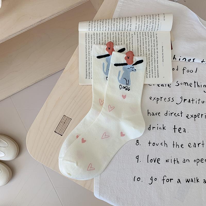 Women Socks Cartoon Cat Dog Japanese Kawaii Cute Middle Tube Socks Women Autumn and Winter Retro Long Socks