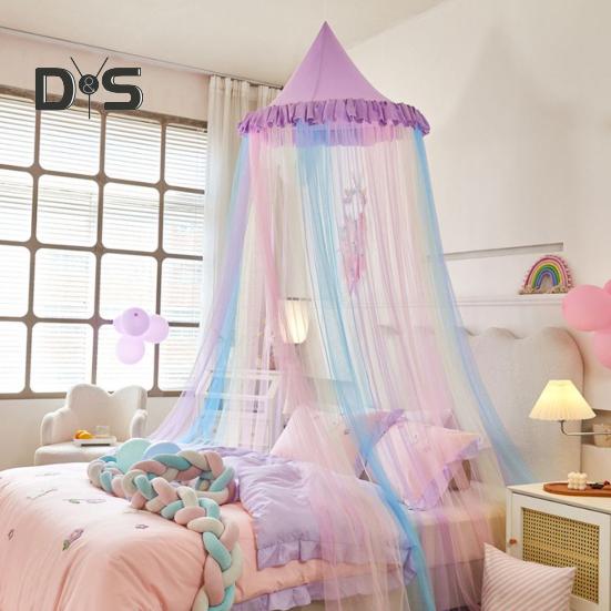 Rainbow Bed Canopy for Girls Dreamy Kids Princess Dome Bed Tent Breathable Mosquito Net Decorative Crib Bed Tent for Girls