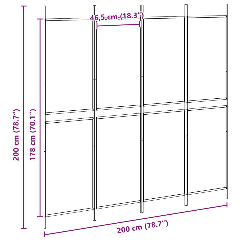 4 Panel Room Divider Beige 200 X 200 Cm Fabric