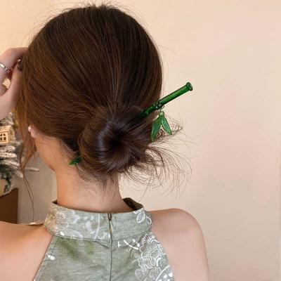 Vintage Imitation Jade Bamboo Leaf Hair Stick Hairpin Headwear New Chinese Style Female Acrylic Hair Clasp Hair Accessories