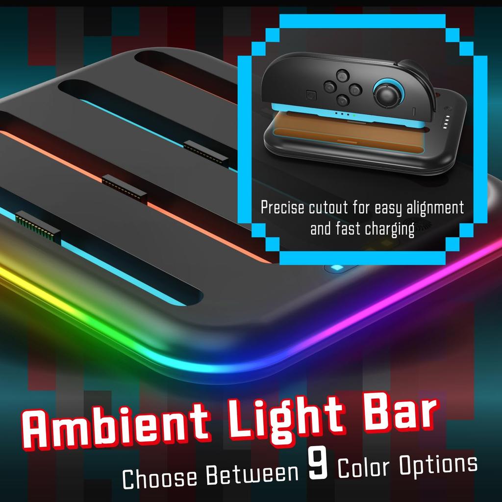 Dock de Carregamento Fosmon Switch 2 para Nintendo Switch 2 com Carregamento Rápido Magnético Simultâneo RGB e Cabo Incluído Suporte para Joy-Con, Carregamento 4 em 1,