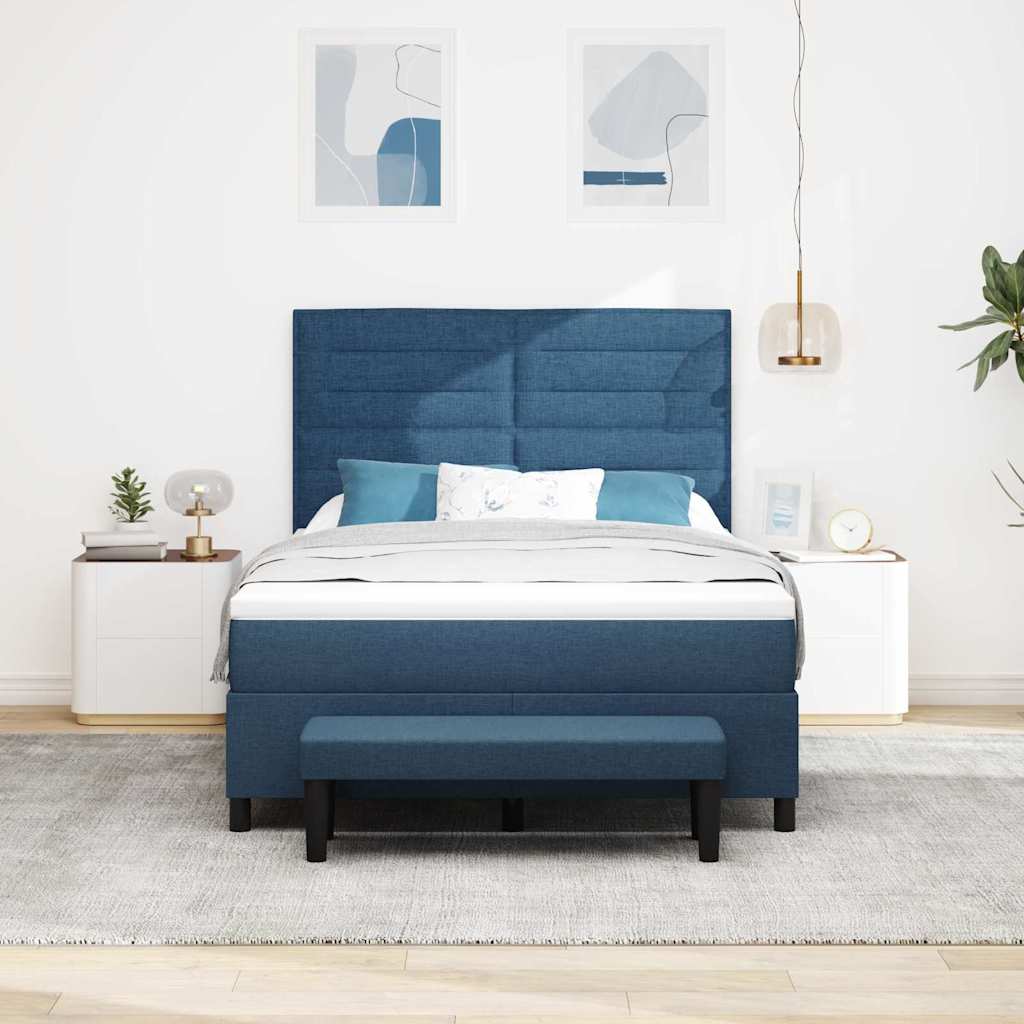 Box Spring Bed with Headboard Blue 140 x 190 cm Fabric