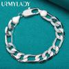 925 Sterling Silver 12mm Side Chain Bracelet Fashion Jewelry MB116