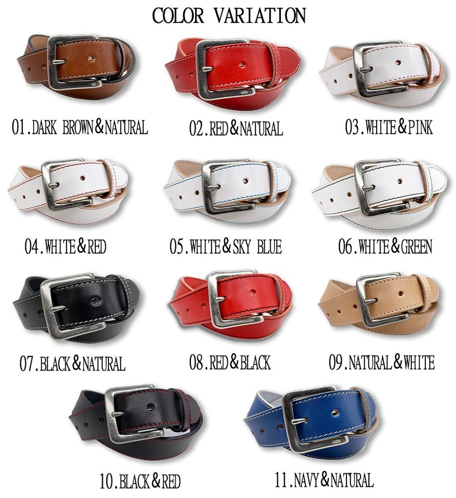 WING LEATHER Tochigi Ledergürtel mit Nähten, 11 Farben, Echtes Leder, Rindsleder, Herren, Hergestellt in Japan, Bestickt, Bunte Nähte, Schlicht,