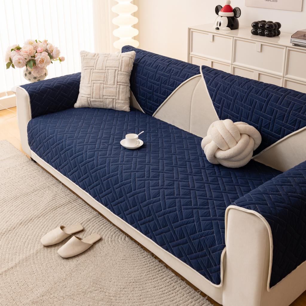 1Pc Thicken Geometric Quilted Non-Slip Sofa Cover, Solid Color Sofa Towel All Seasons Universal Fit Couch Seat Pad Protector