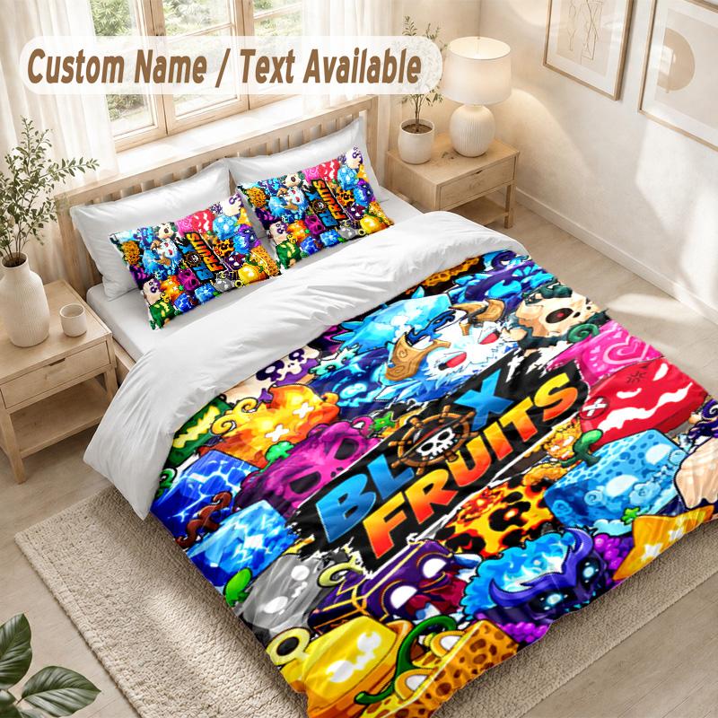 Blox Fruits Bedding Set, 1 Duvet Cover & 2 Pillowcases Soft Comfortable Bedroom Home Textile Decor