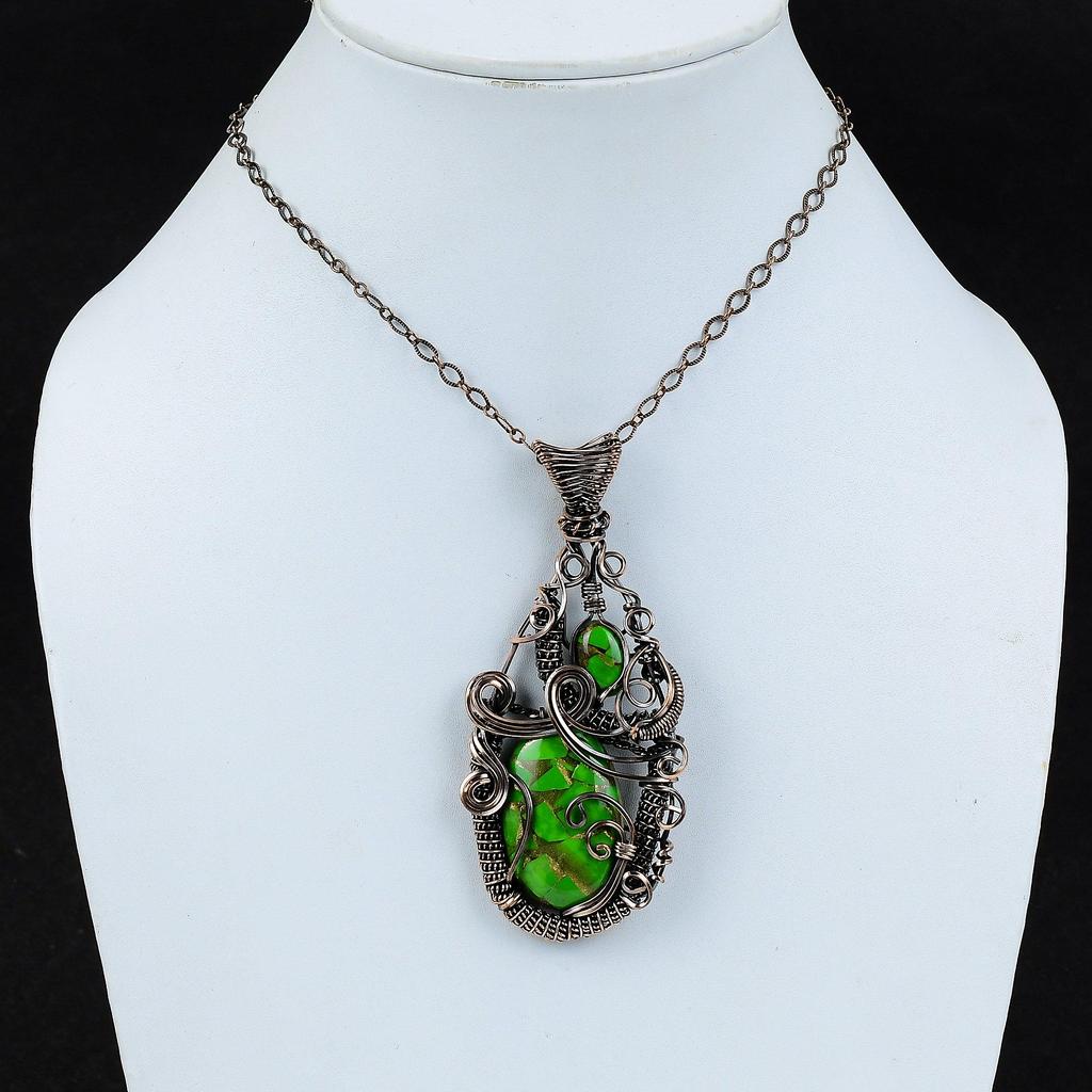 Copper Green Turquoise Pendant Copper Wire Wrapped Gemstone Jewelry Handmade Pendant Latest Design Pendant Gift For Her Copper Wire Pendant